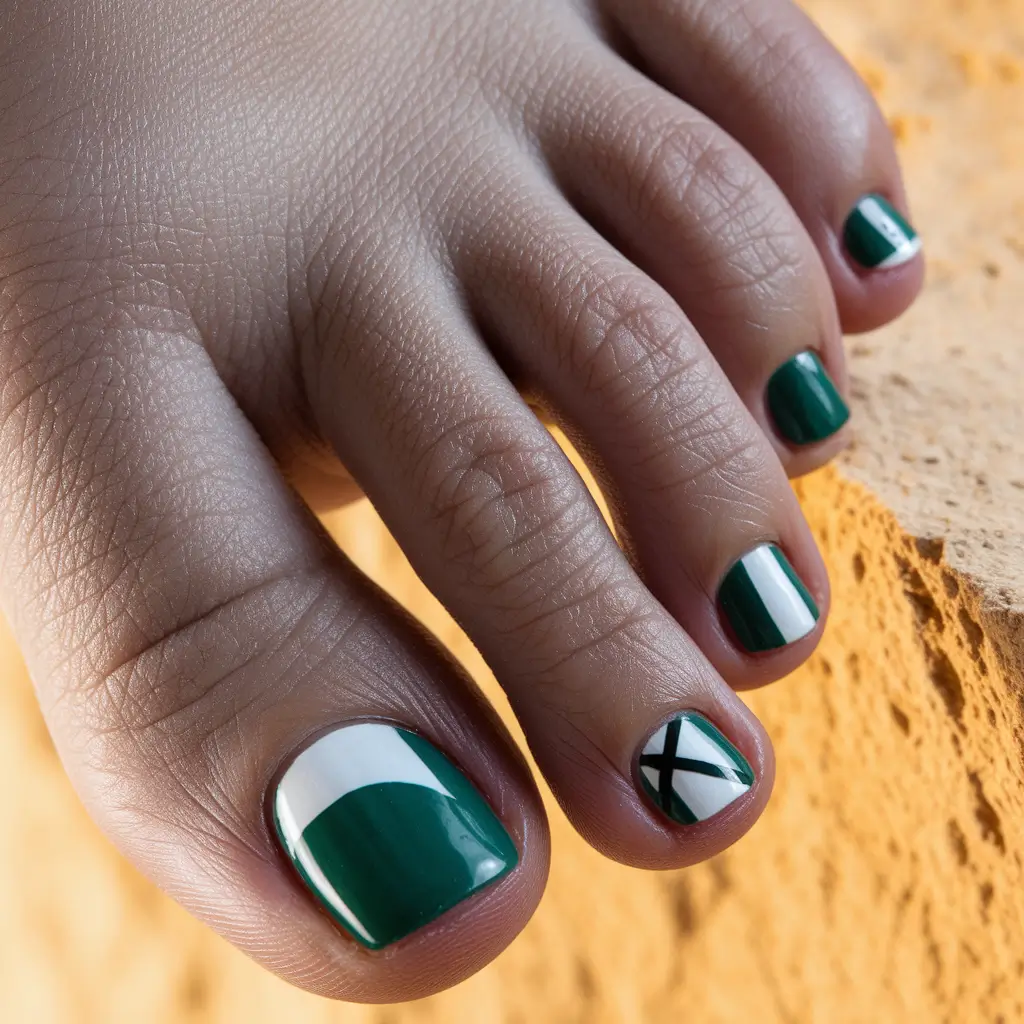 fall toe nail colors 2025 Emerald Contrast Chic