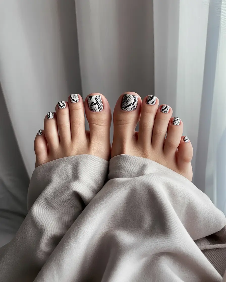 fall toe nail colors 2025 Snakeprint Chic