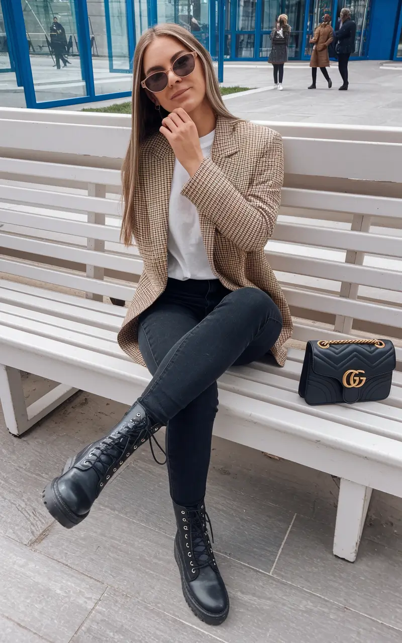 fall work outfits women Cool-Girl Plaid Meets Fall Utility
