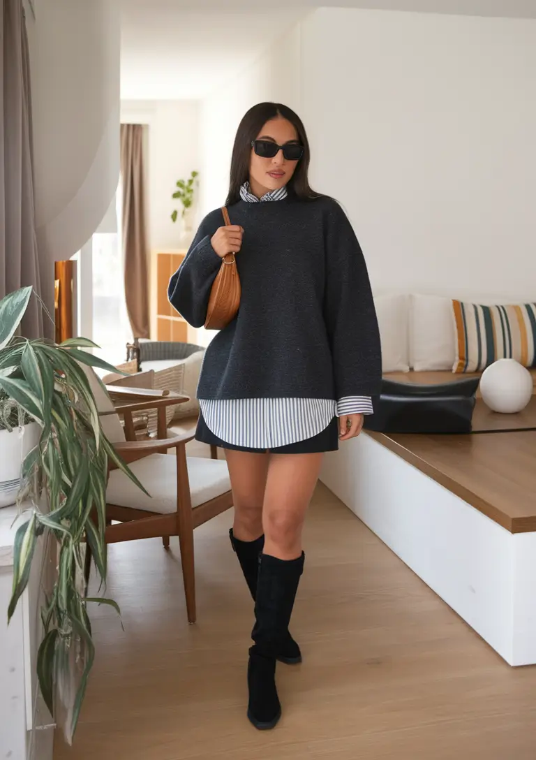 midsize fall outfits Layered Preppy Chic with a City Twist