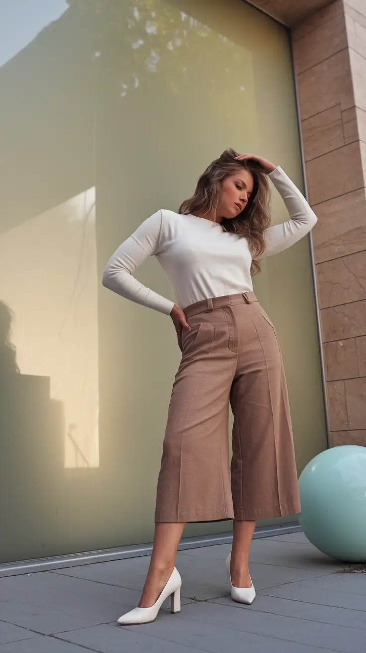 midsize fall outfits Chic Minimalism with Cropped Trousers