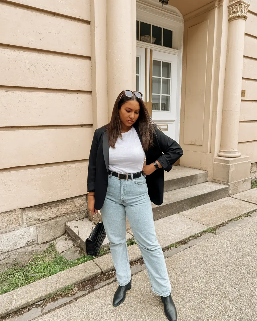 midsize fall outfits Blazer and Denim, But Make It Elevated