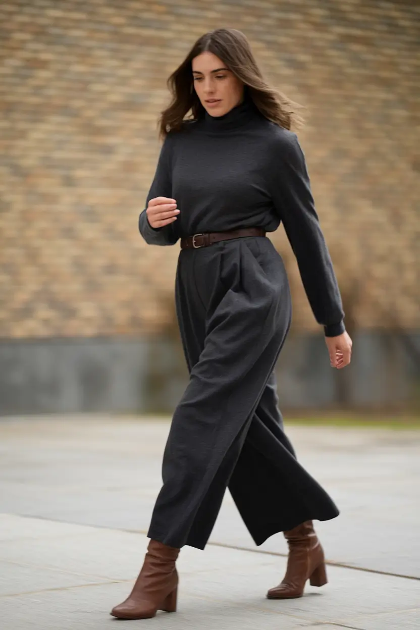 midsize fall outfits Monochrome Luxe in Motion