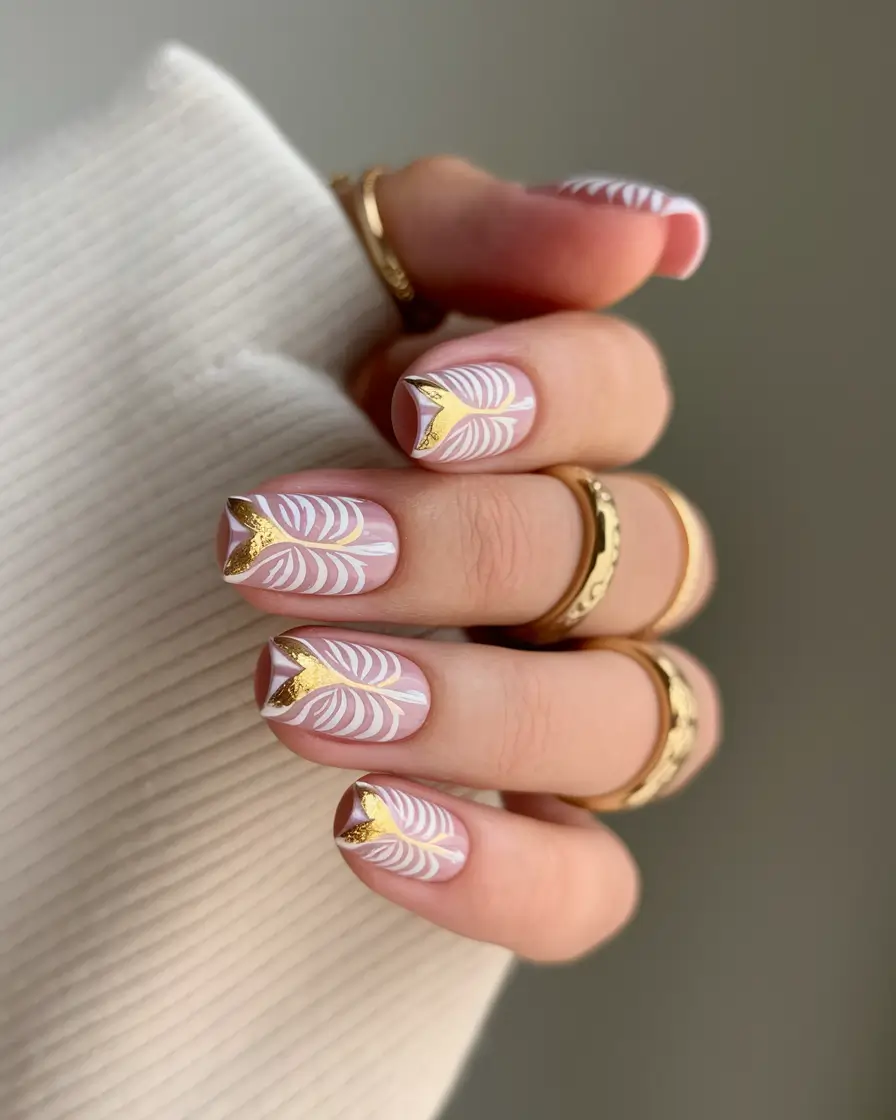 neutral fall nails 2025 Blush Neutrals with Golden Accents