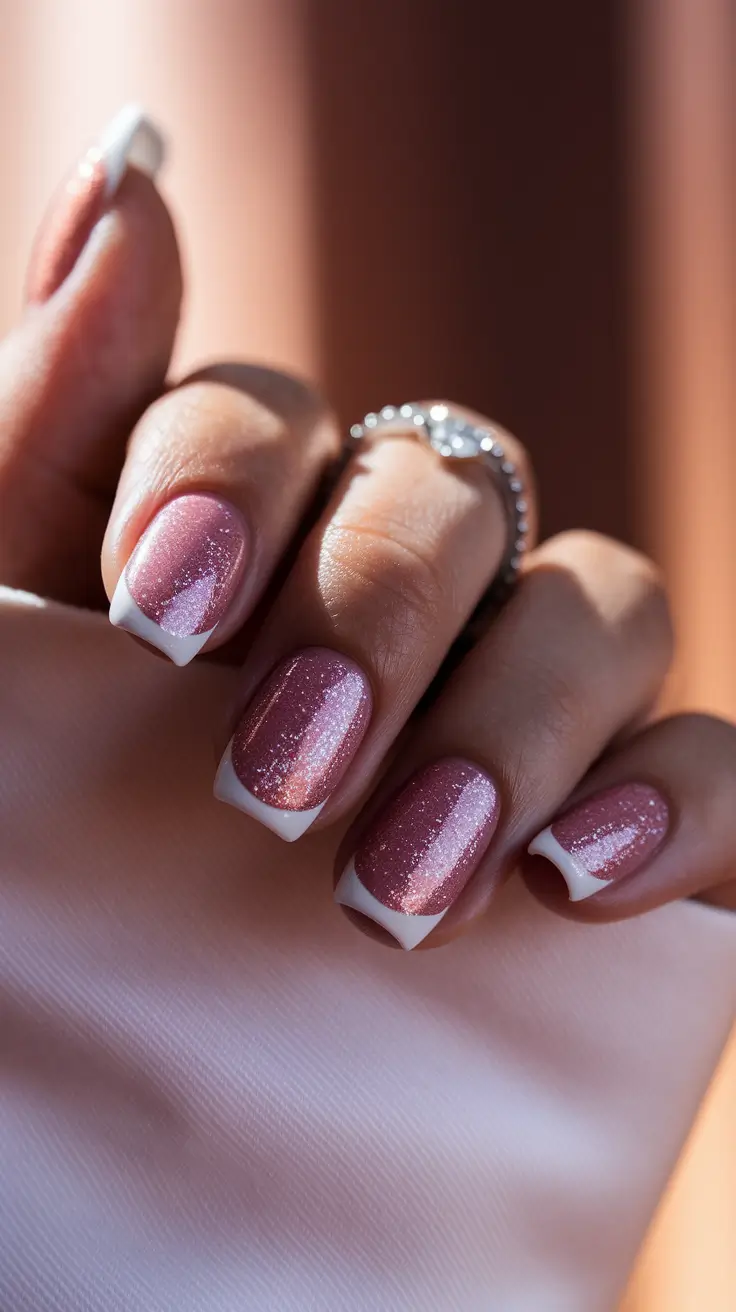 neutral fall nails 2025 Sparkling French Elegance