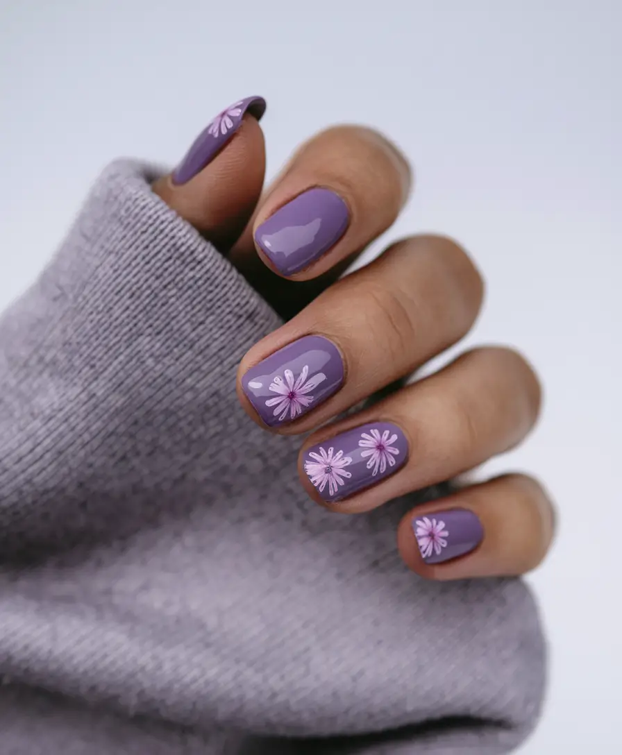 neutral fall nails 2025 Lavender Florals for Fall