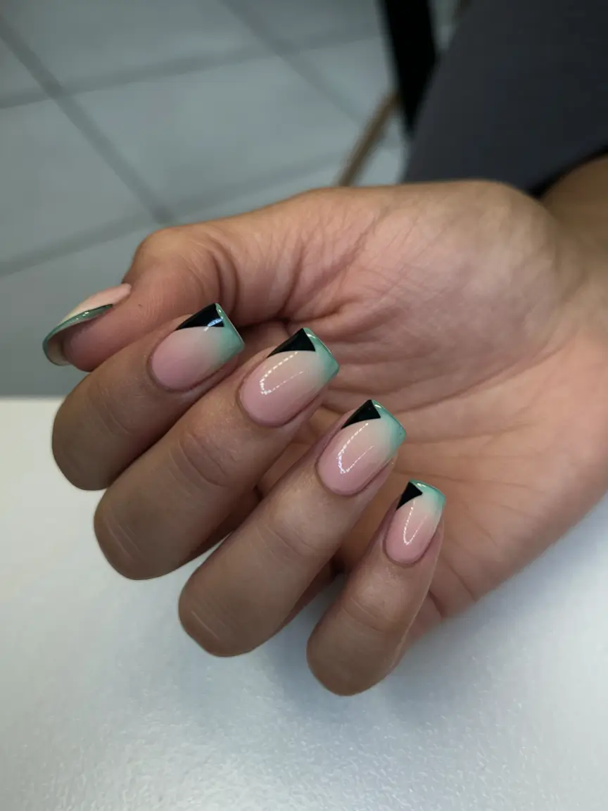 neutral fall nails 2025 Geometric French with a Twist