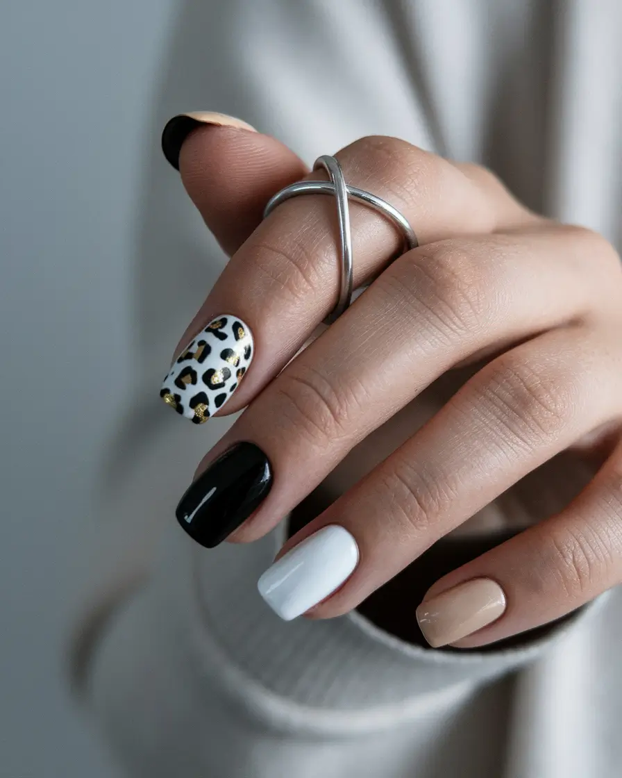 neutral fall nails 2025 Modern Monochrome Safari