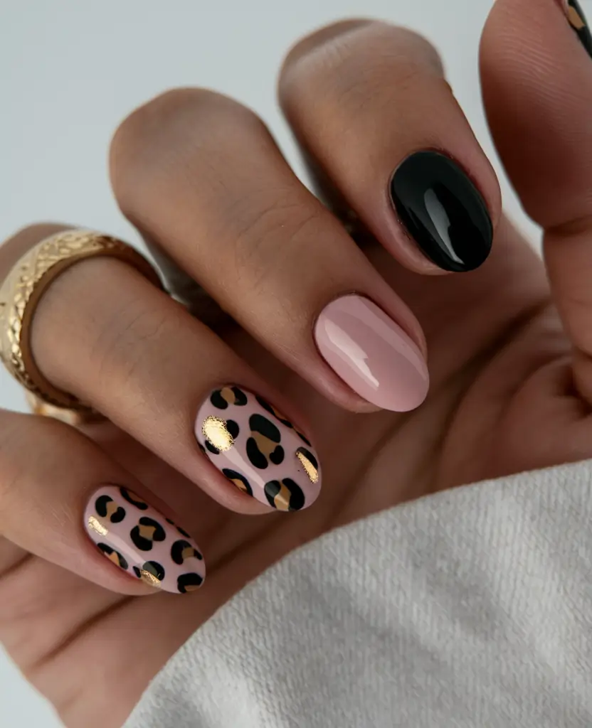 neutral fall nails 2025 Soft Glam Leopard Accents
