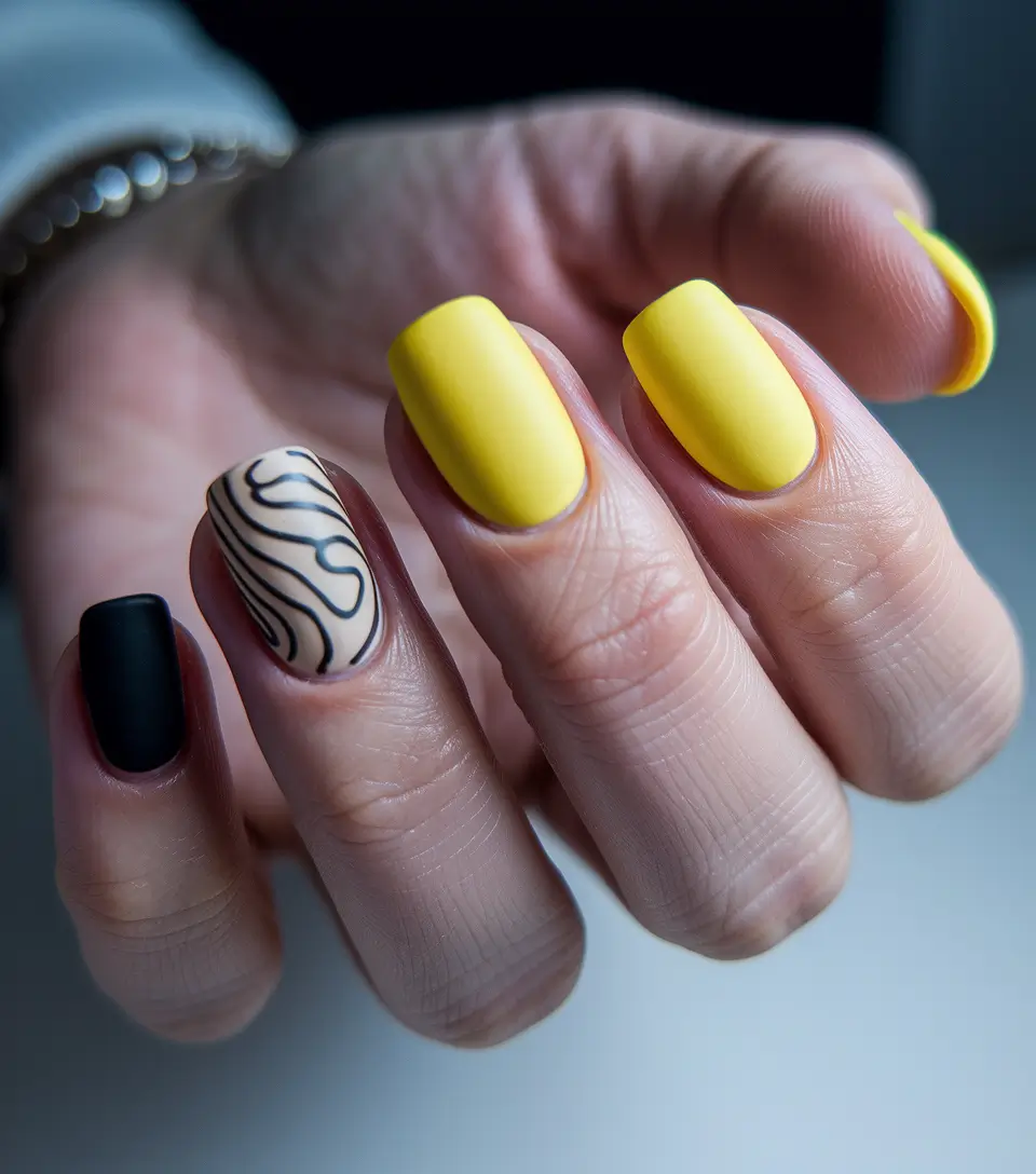 neutral fall nails 2025 Matte Yellow Meets Modern Minimalism