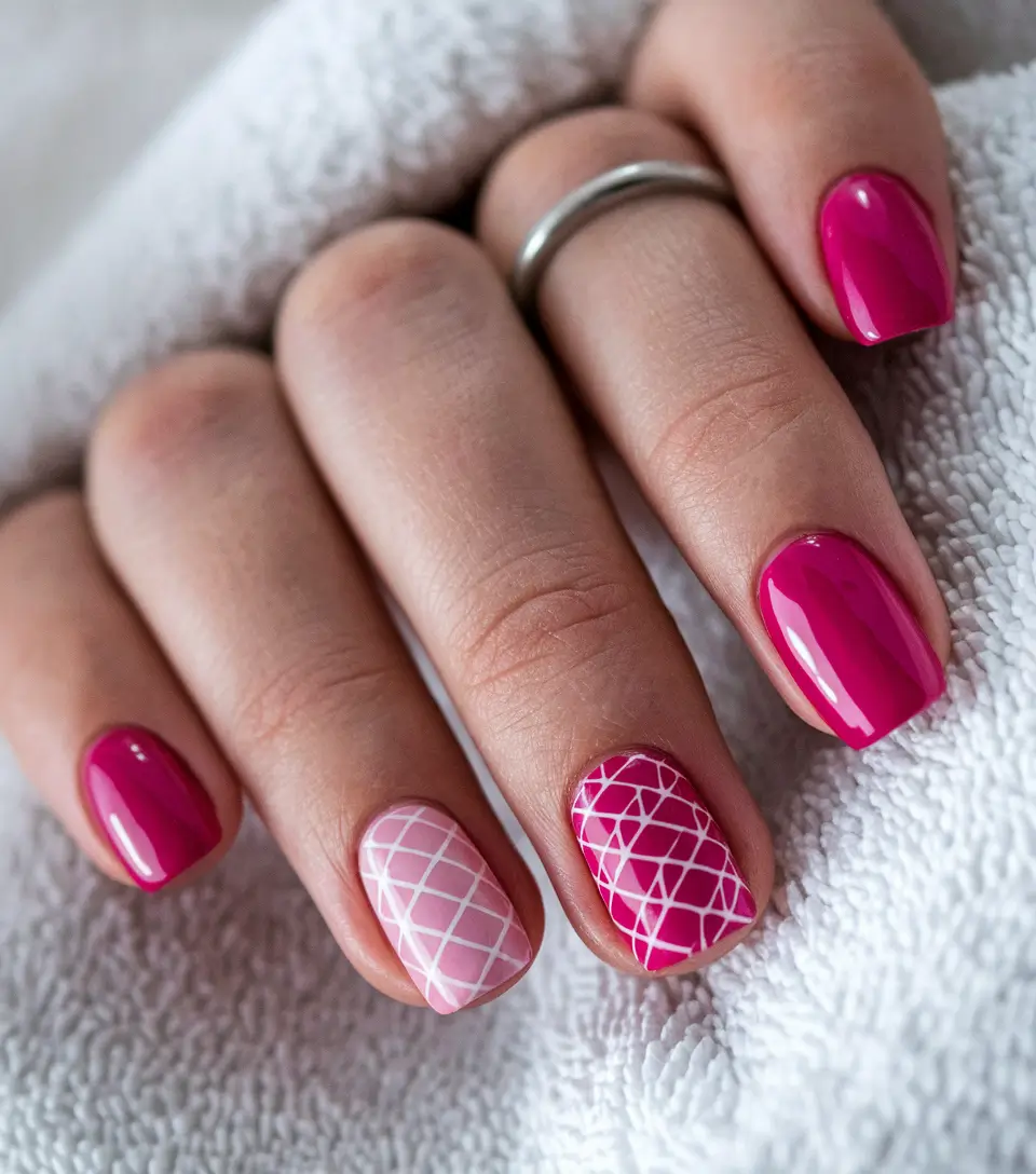 neutral fall nails 2025 Berry Tones with Checkered Flair