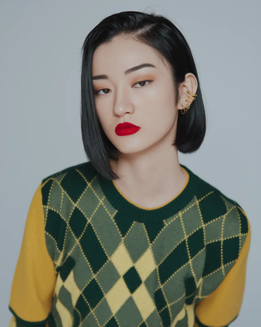 new haircut Glossy Side-Parted Chin Bob
