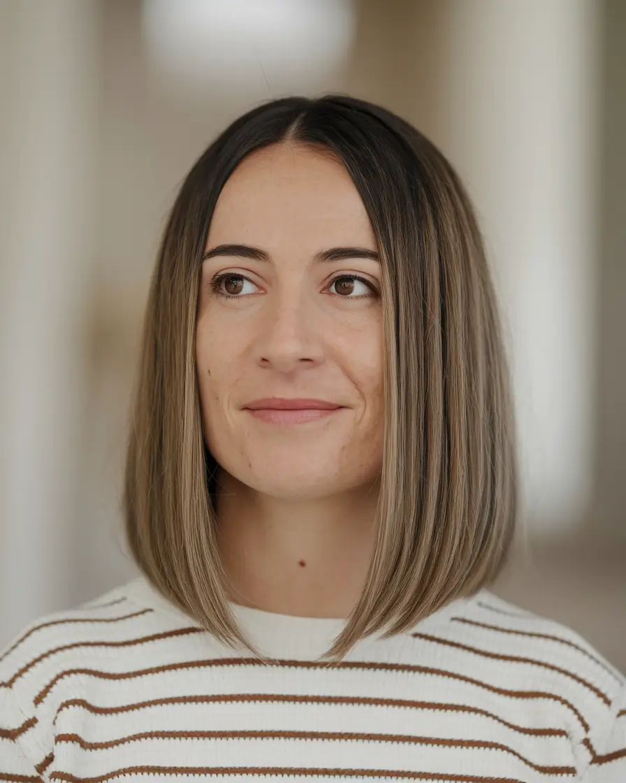new haircut for long hair Blunt Mid-Length Bob with Root Smudge