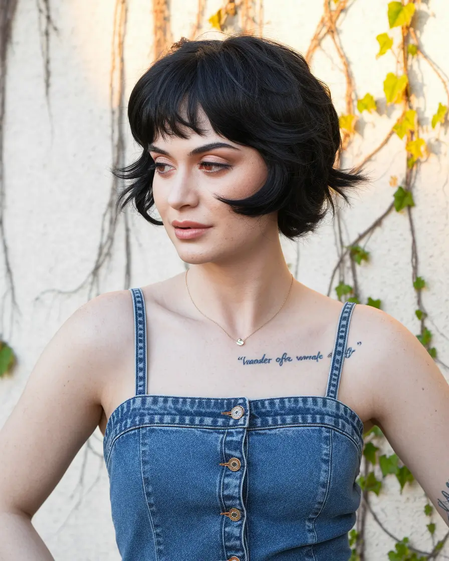new haircut for short hair Retro Flip-Out Shag with Micro Bangs