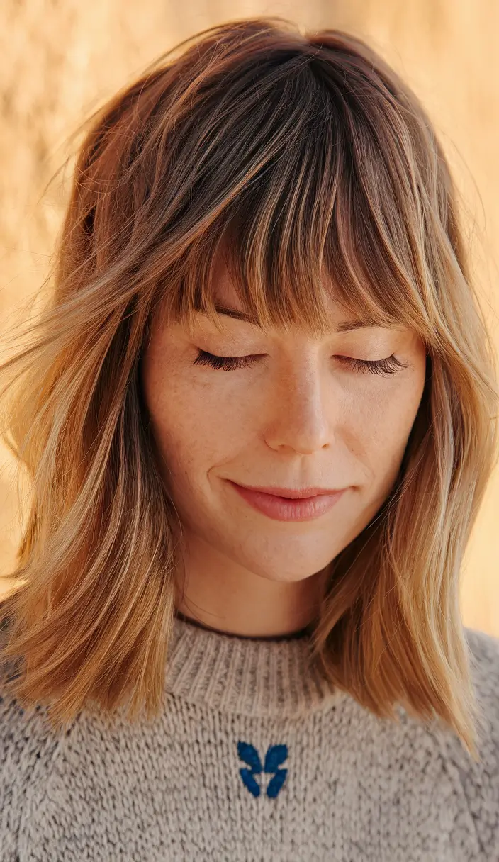 new haircut for women Textured Lob with Wispy Bangs
