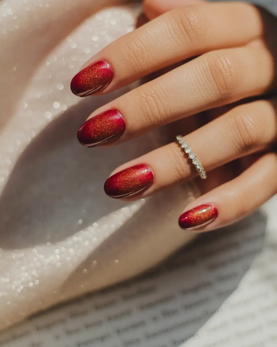 round fall nails 2025 Fiery Red Shimmer