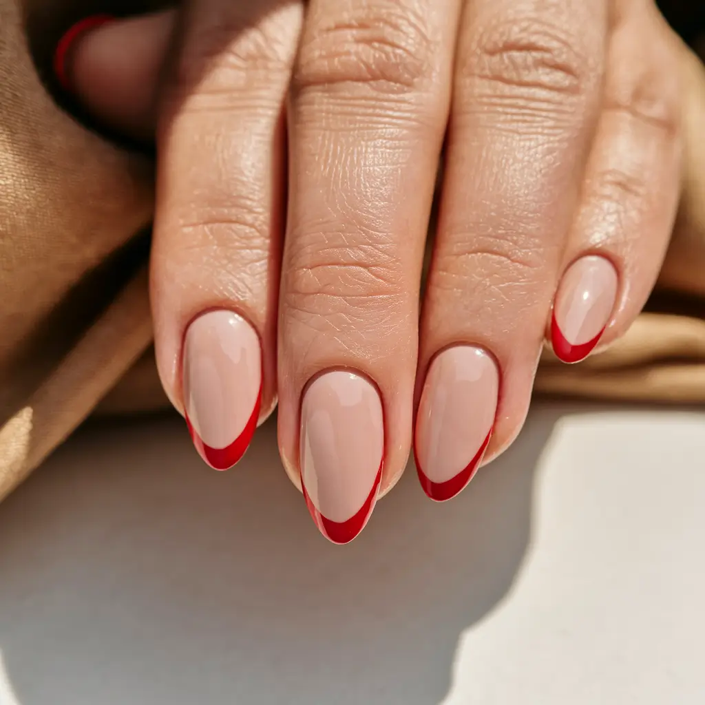 round fall nails 2025 Red-Tipped French Twist