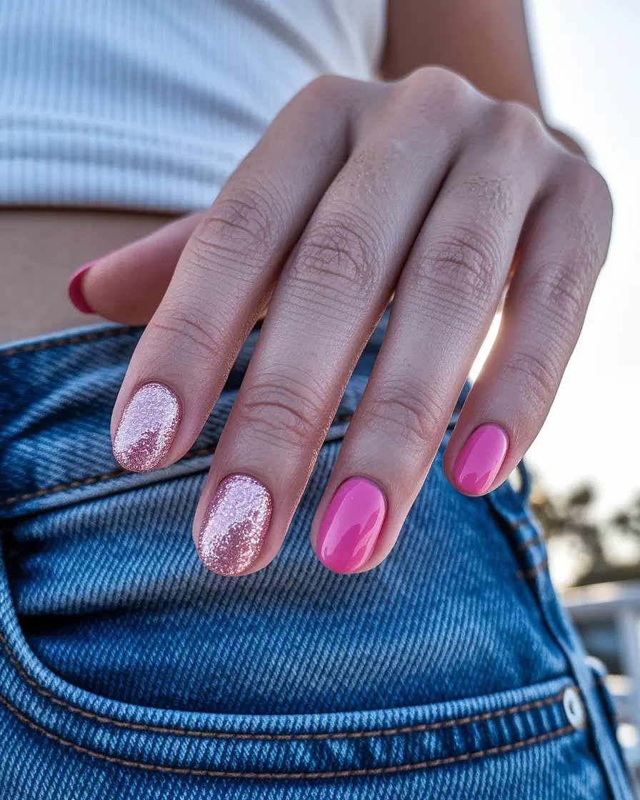 round fall nails 2025 Pink Sparkle Delight