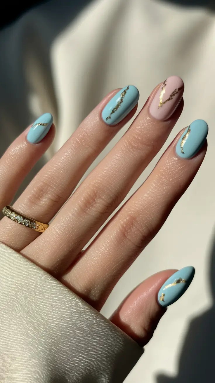 round fall nails 2025 Soft Pastels with Golden Touch