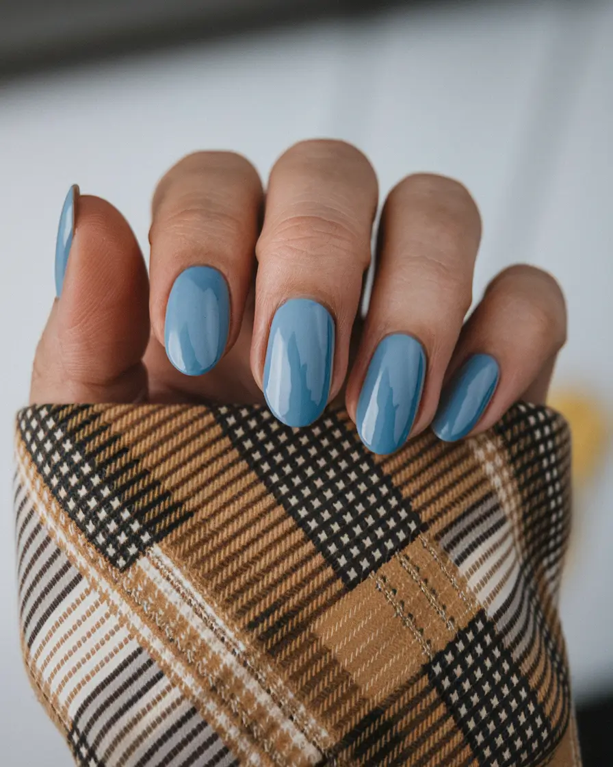 round fall nails 2025 Dusty Blue Serenity