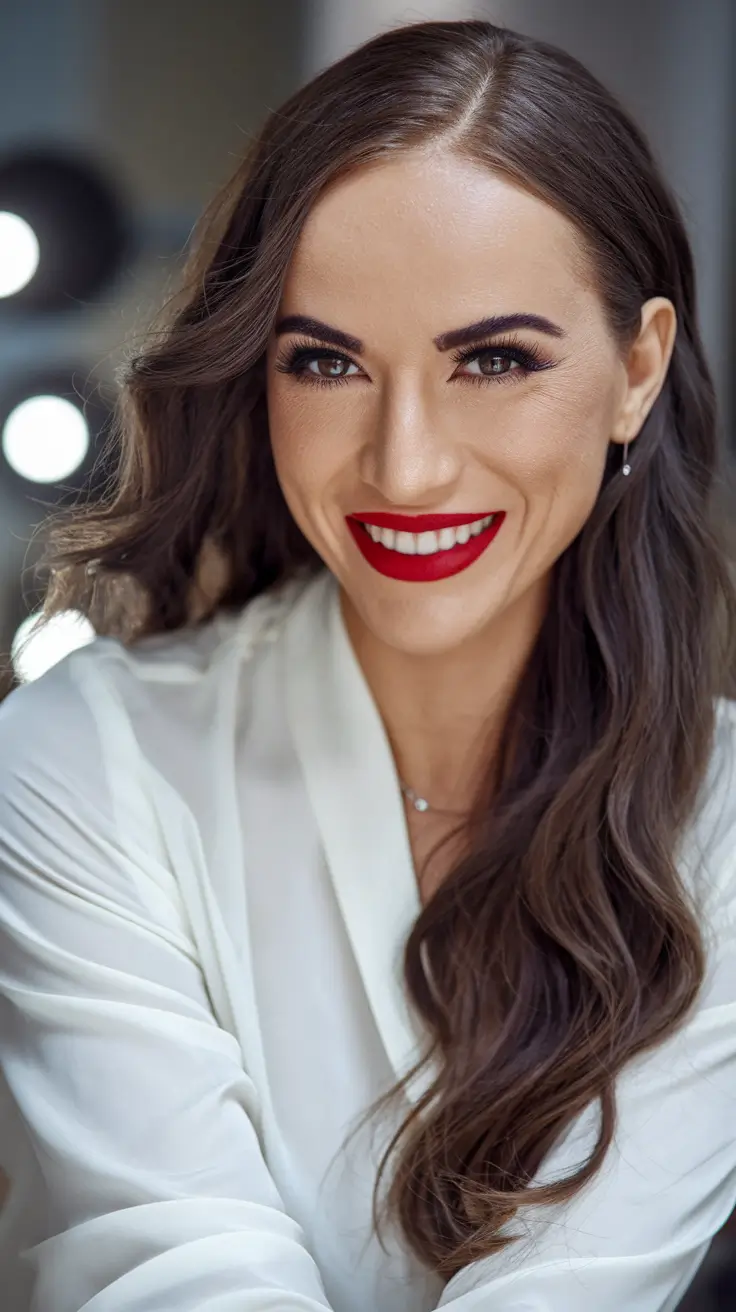 september hair color ideas brunette long Glossy Chestnut with Glamorous Waves