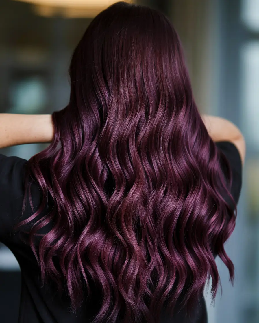 september hair color ideas Dark Plum Waves with Berry Undertones