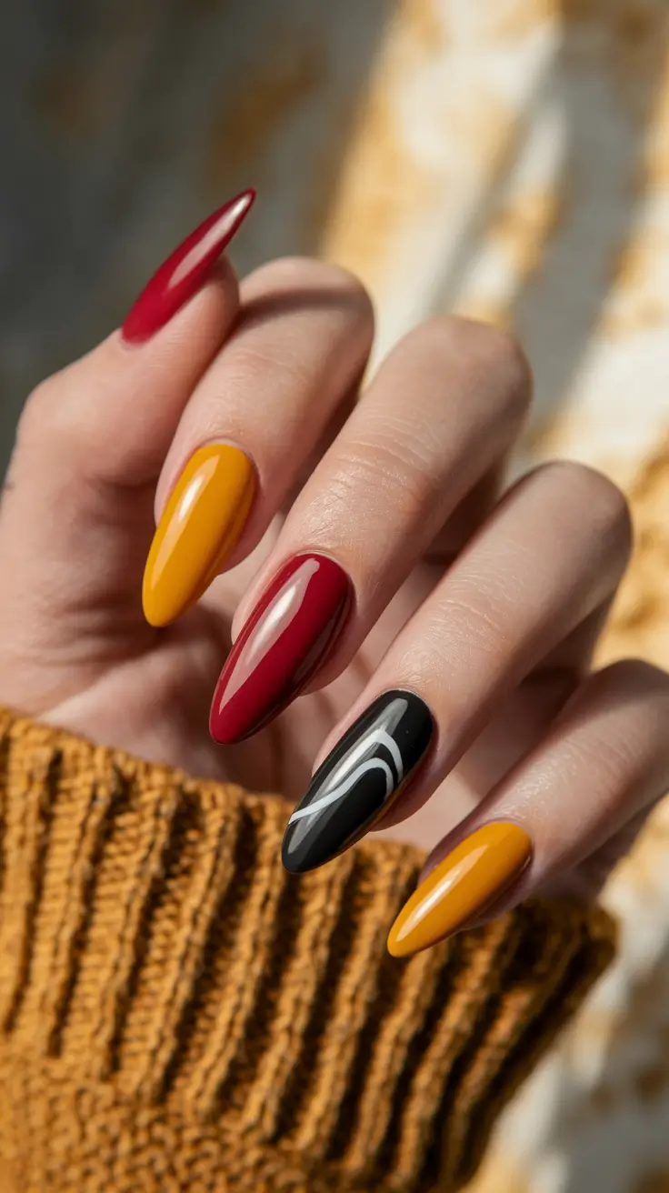 september nails color fall short almond september nails color fall dip powder Autumn Primary: Red, Mustard, and a Hint of Edge