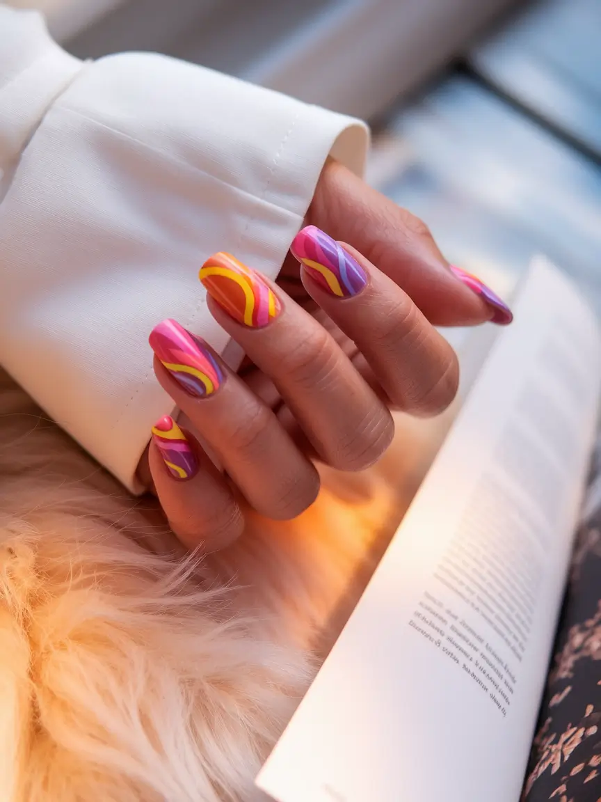 september nails color fall short almond Groovy Fall Swirls: Psychedelic But Seasonal