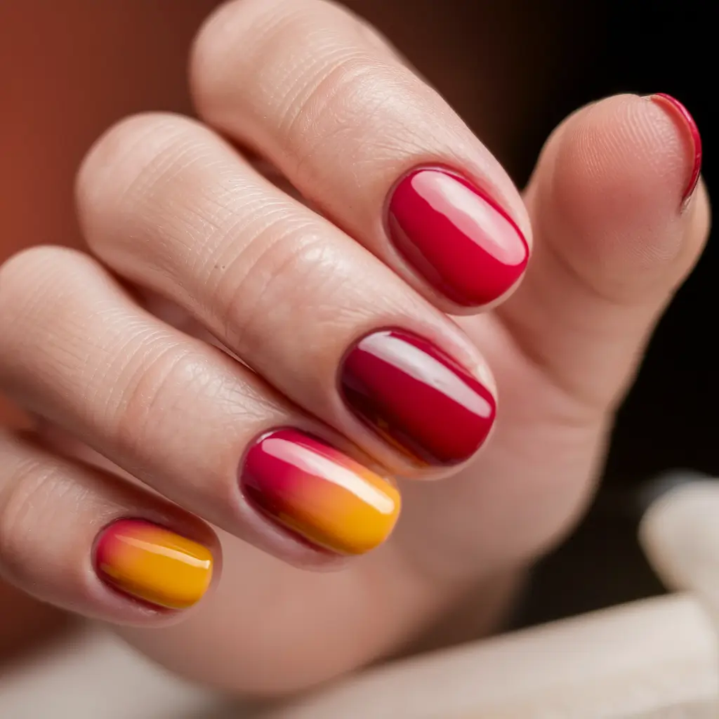september nails color fall gel short+Sunset Ombre with a Twist