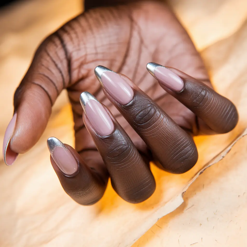 september nails designs almond Silver-Tipped Sophistication