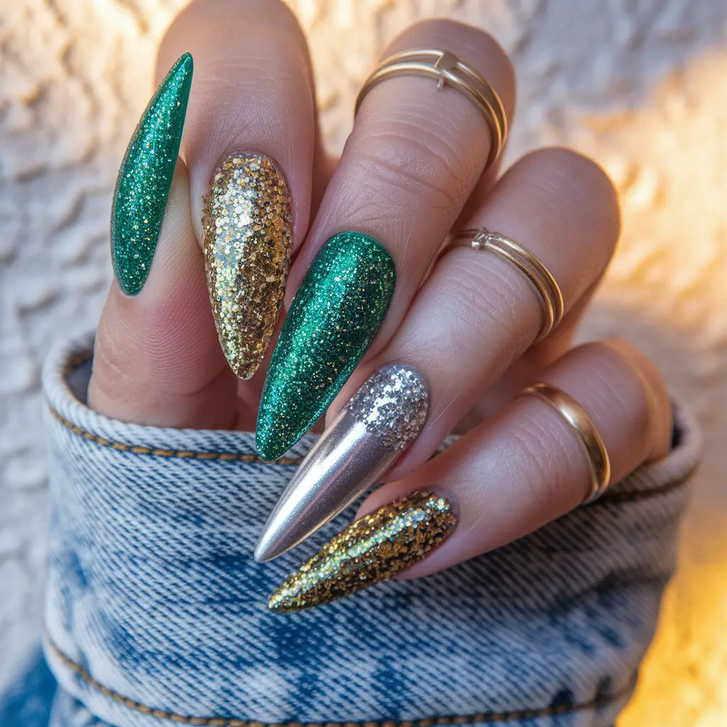 september nails designs stiletto Glitter Bomb Galaxy