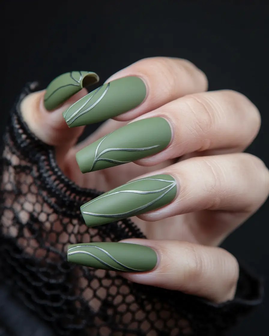 september nails designs square Matte Olive Elegance