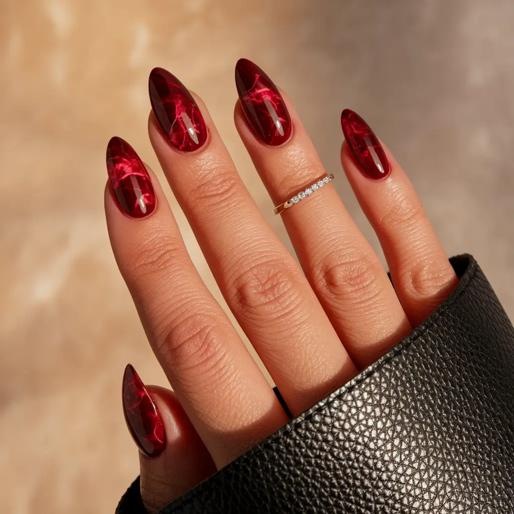 september nails designs red Cherry Marble Drama