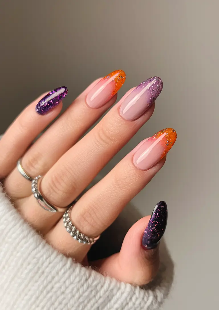 september nails designs simple Galactic Glitter Fade