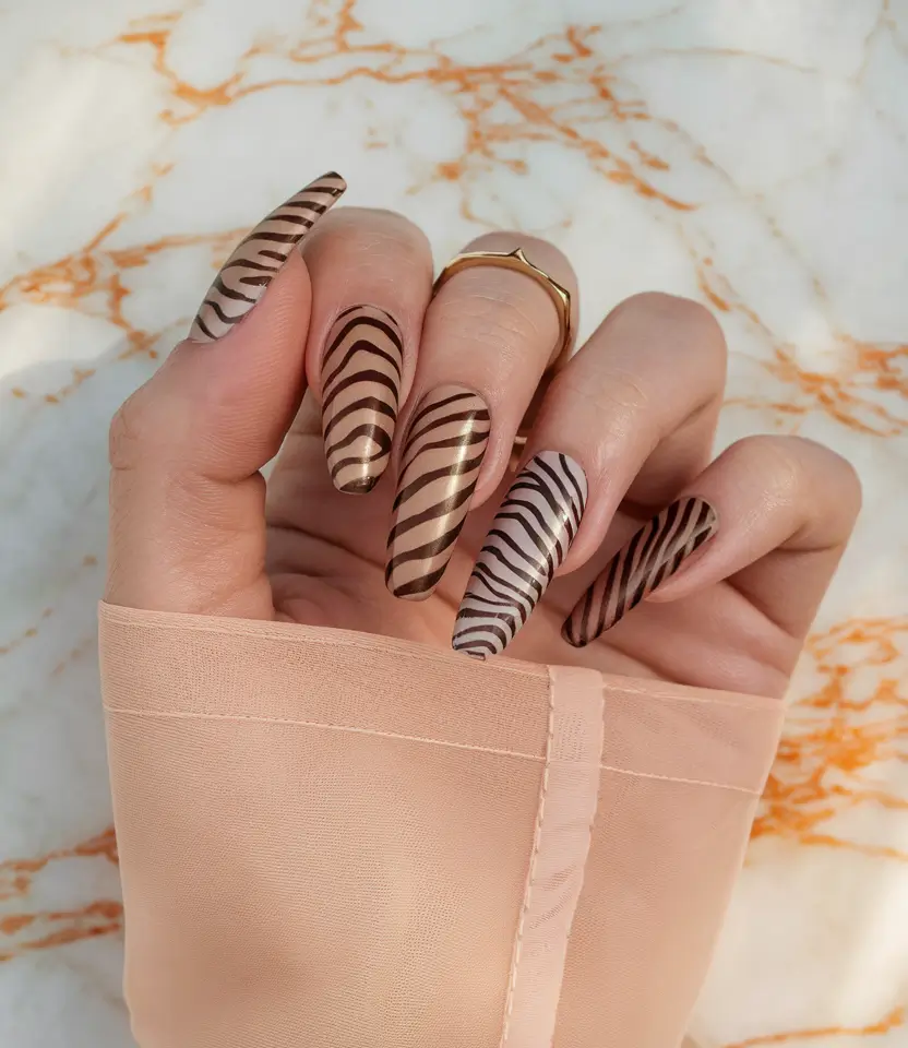 september nails designs coffin Safari Stripe Neutrals