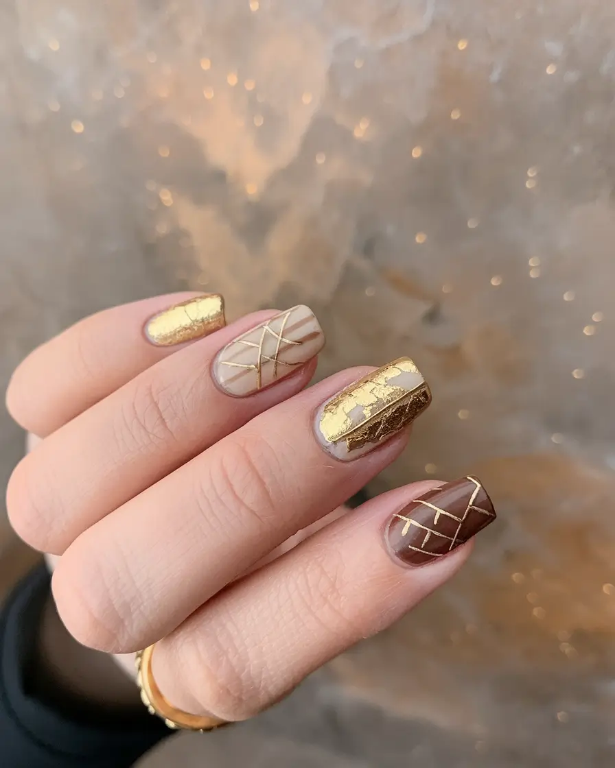 september nails designs square Gold Vein Geometry