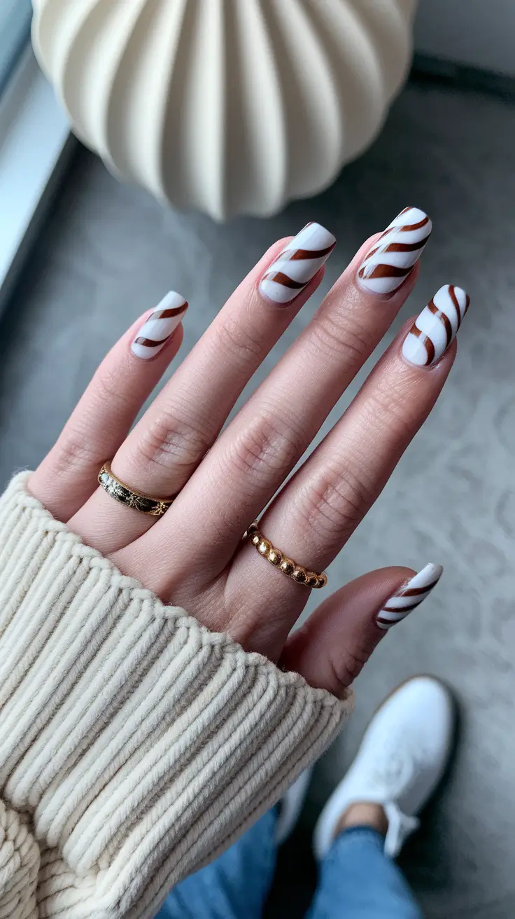 september nails designs short Milk & Cinnamon Swirls