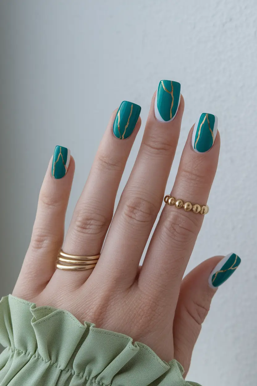 september nails designs square Emerald Marble Lines