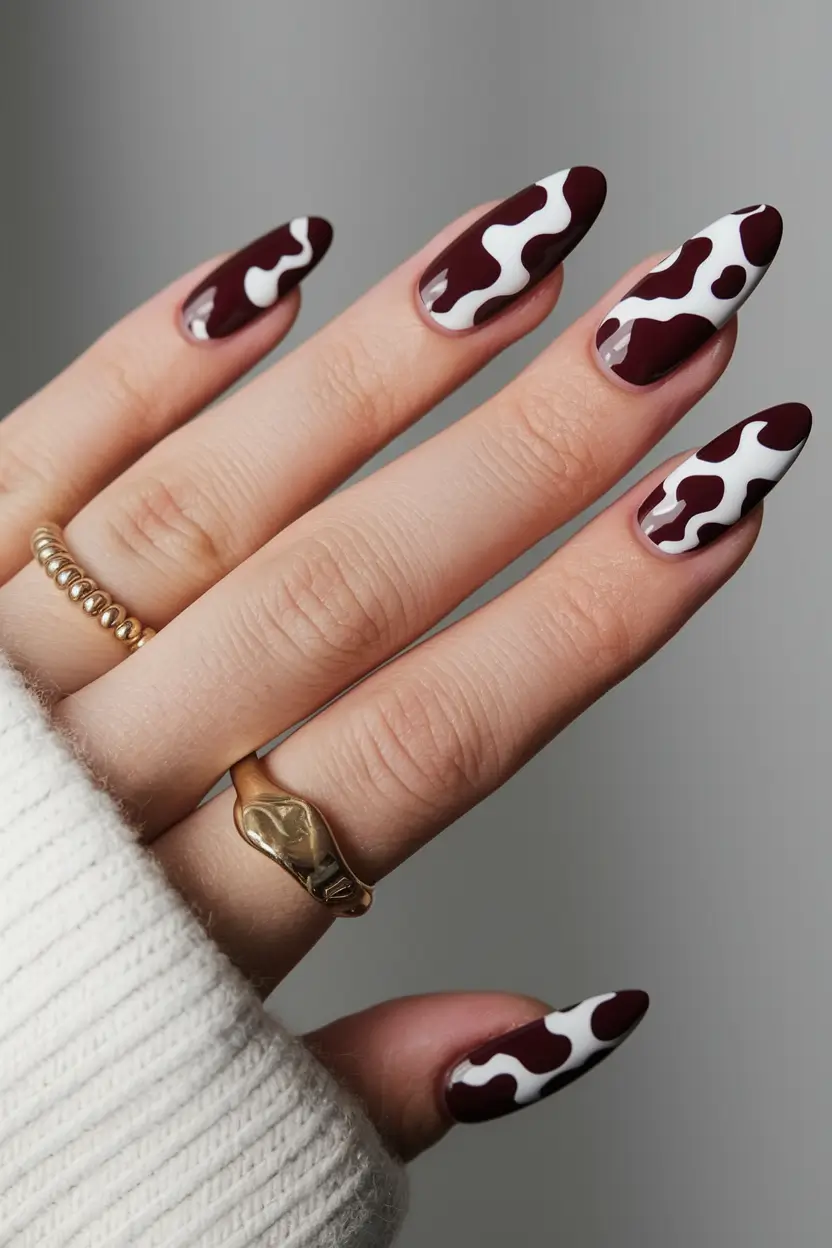september nails designs almond Chocolate Cow Print