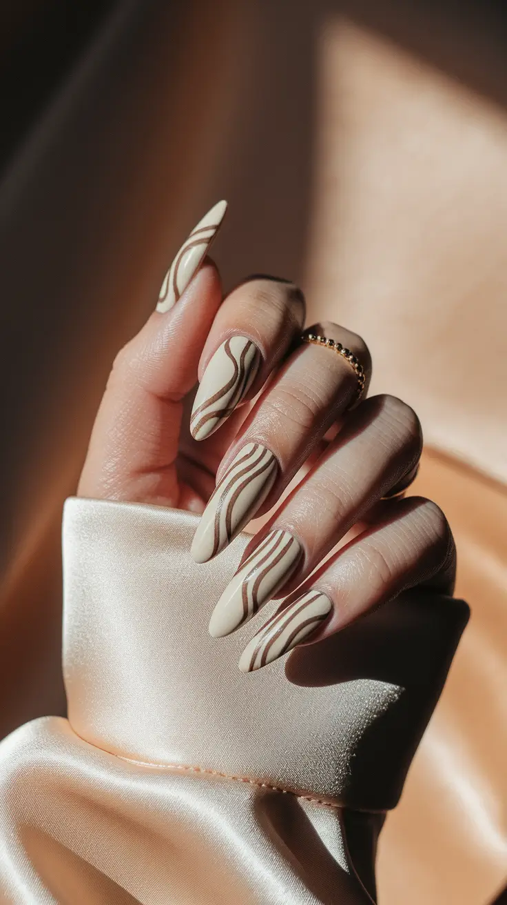 september nails designs coffin Latte Swirl Matte