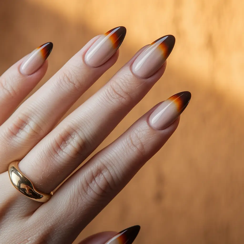 september nails designs almond Toasted Tortoiseshell Tips