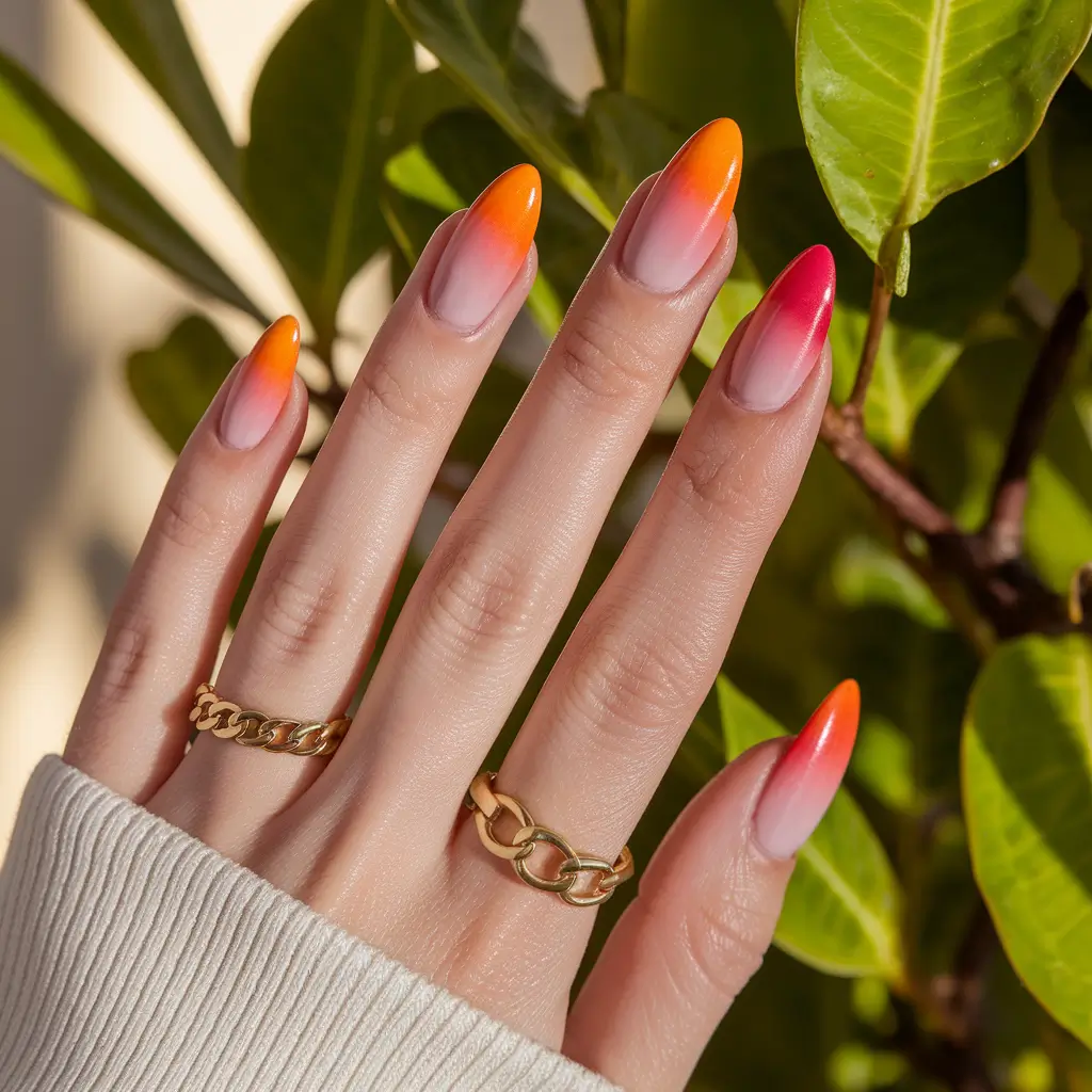 september nails designs almond Sunset Dip Tips