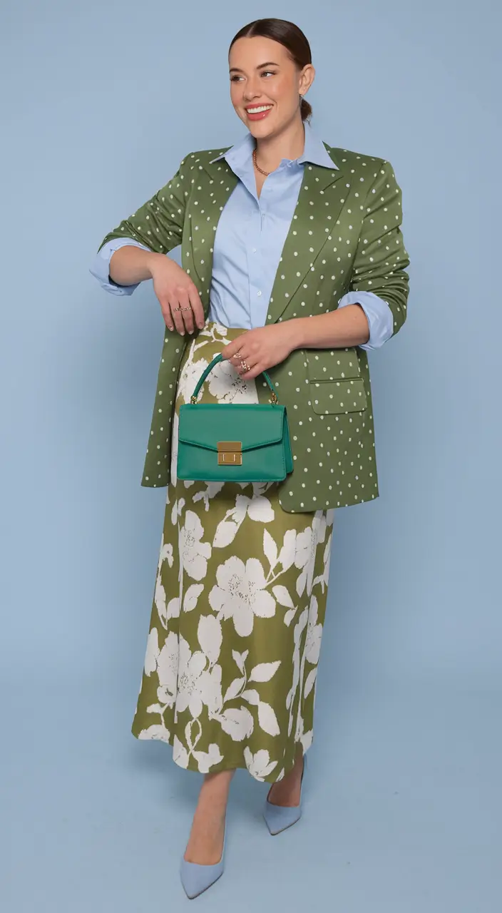 september outfits ideas Power Polka & Oversized Florals