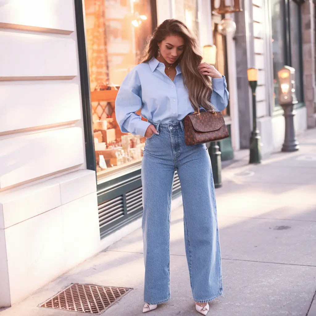 september outfits ideas Crisp Blue Shirt & Parisian Denim