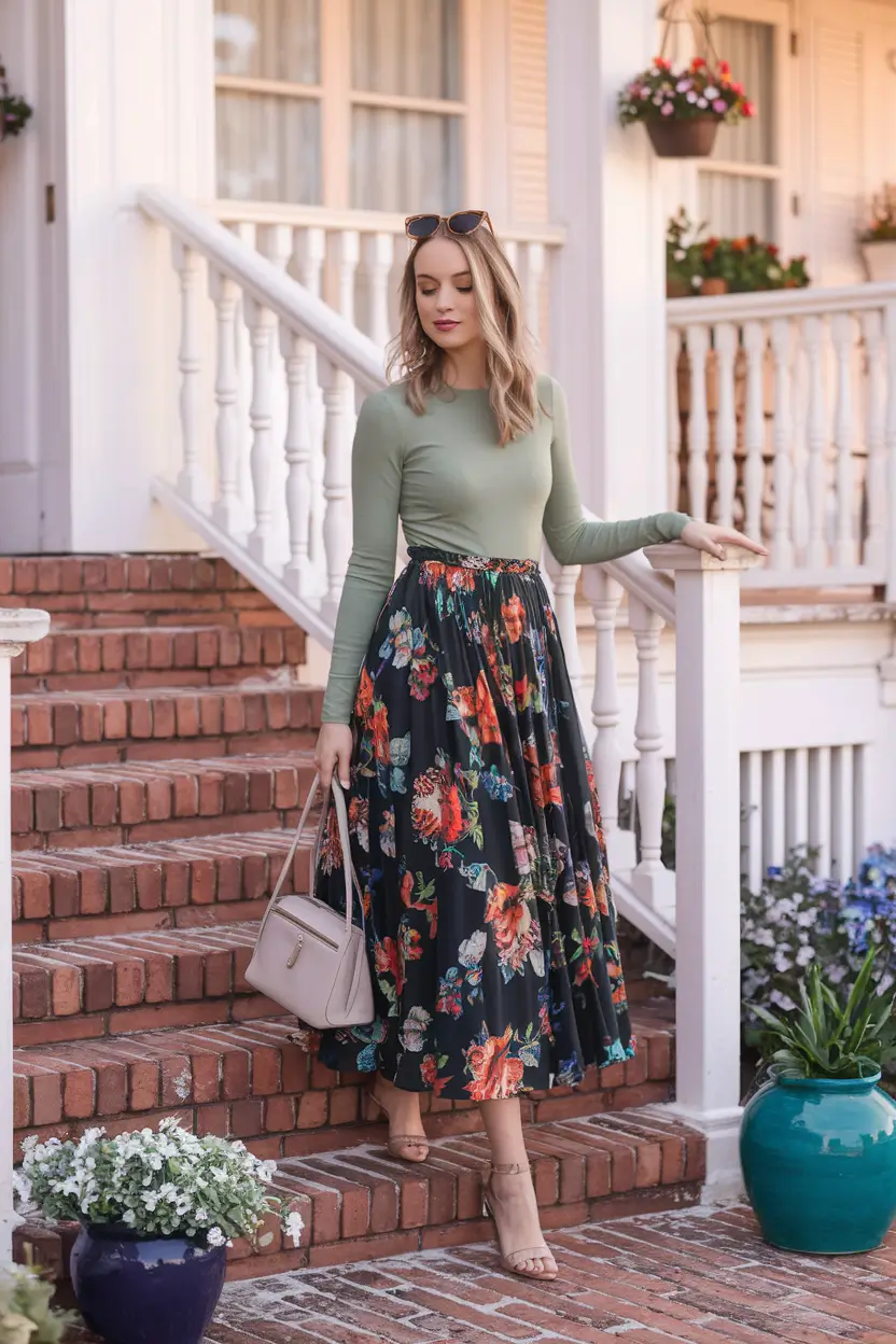 september outfits ideas Soft Florals & Sage for Suburban Fall
