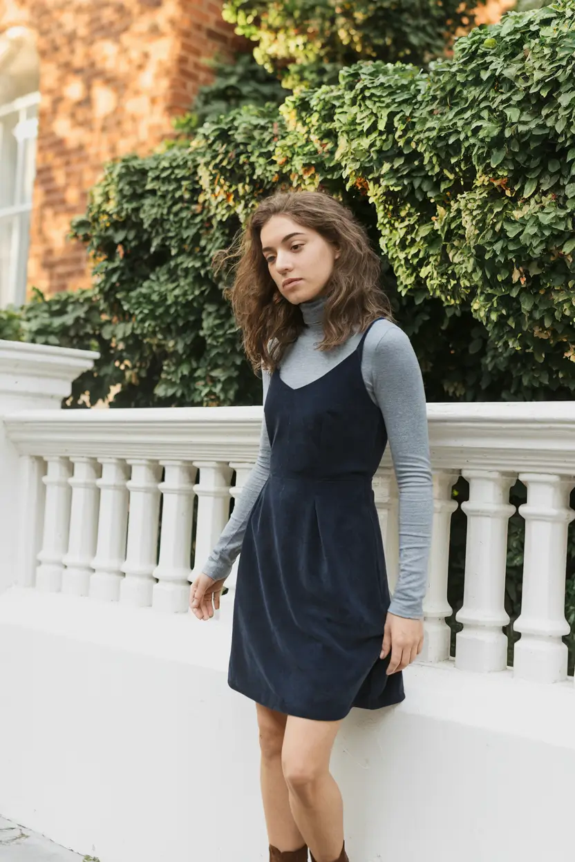 september outfits ideas Turtleneck Layered Dress Done Right