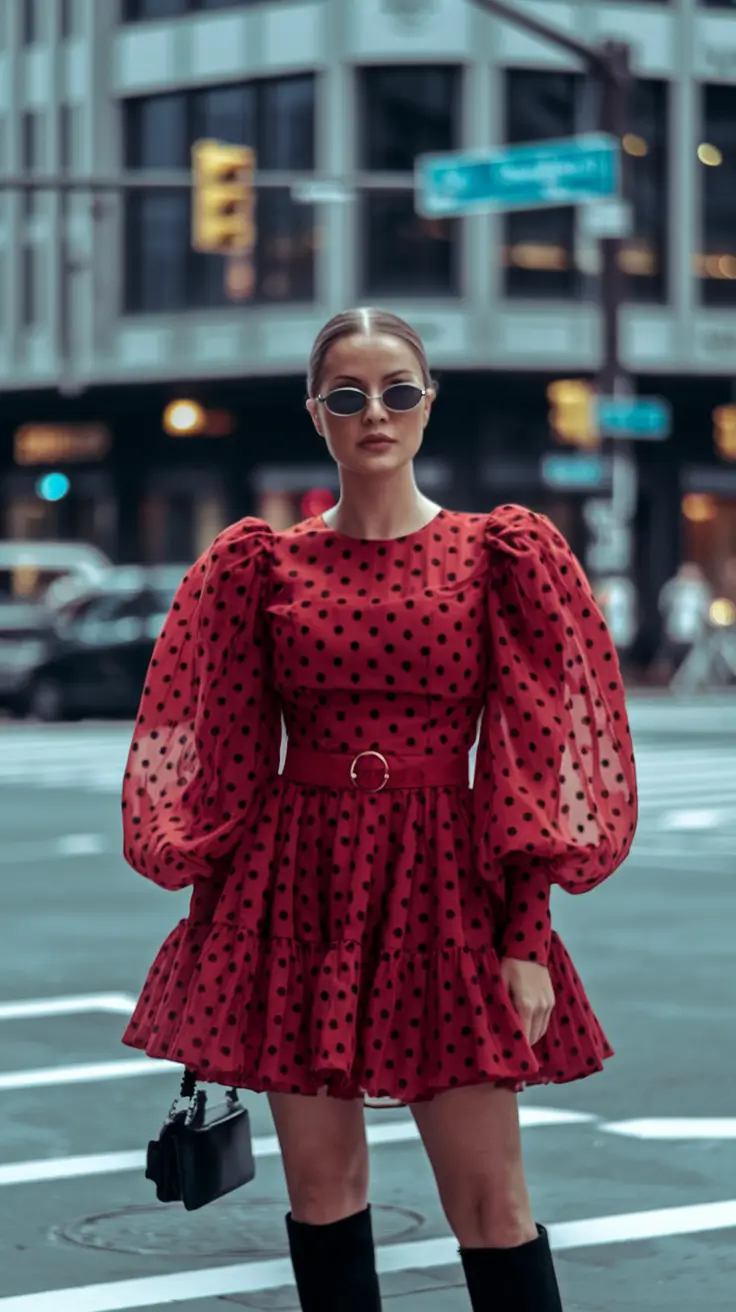 september outfits ideas Playful Power in Polka-Dot Red
