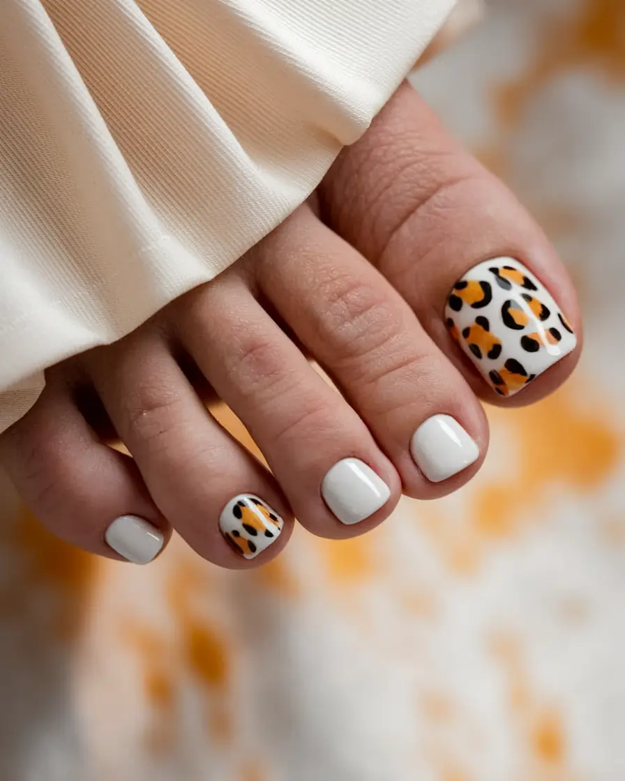 september toe nails ideas Minimalist Leopard Meets Cream Base
