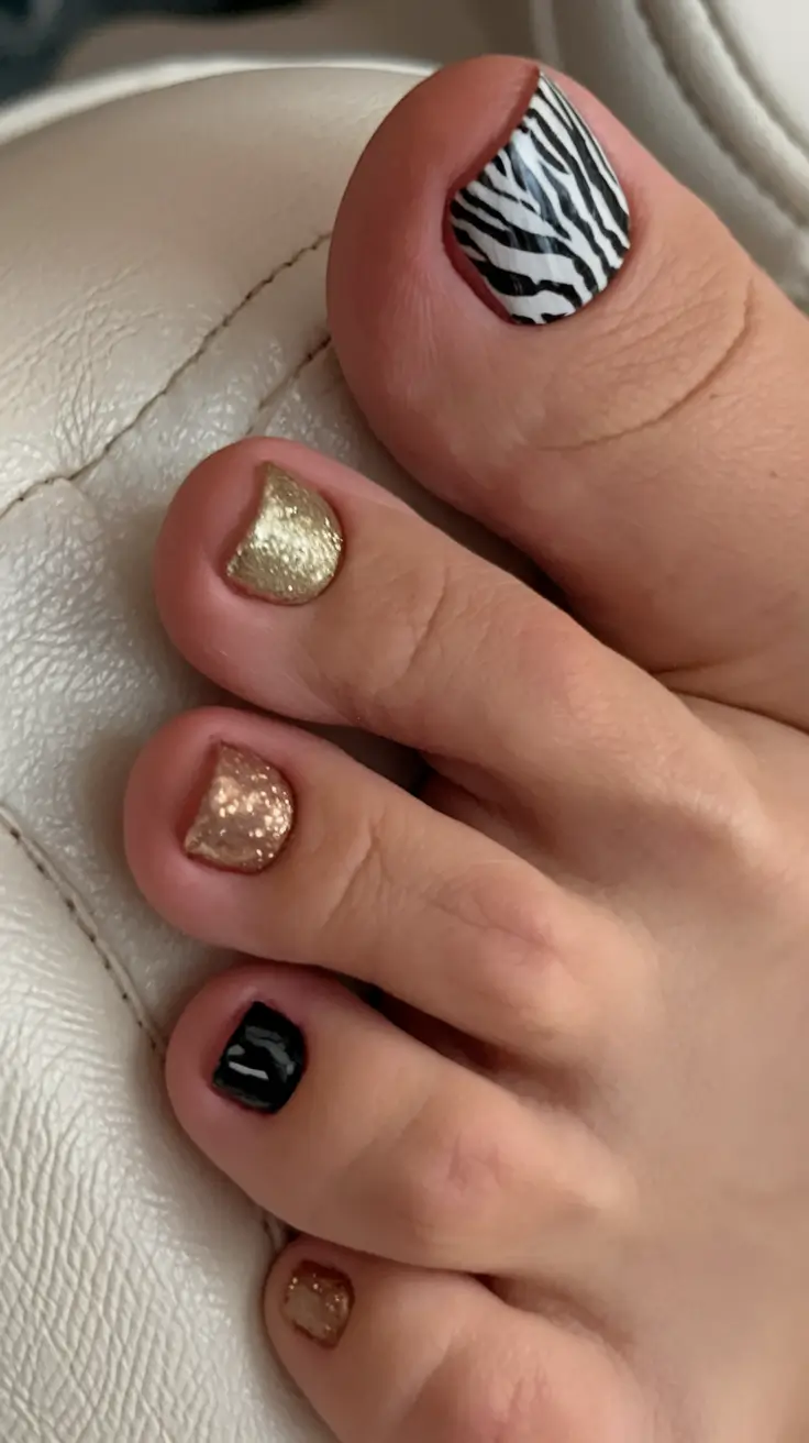gel toe nails september Zebra Luxe and Metallic Mashup