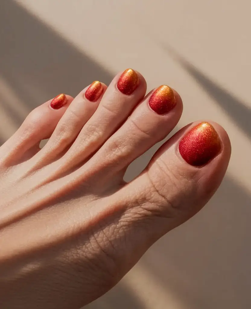 pretty toe nails september Autumn Sunset Chrome Fade